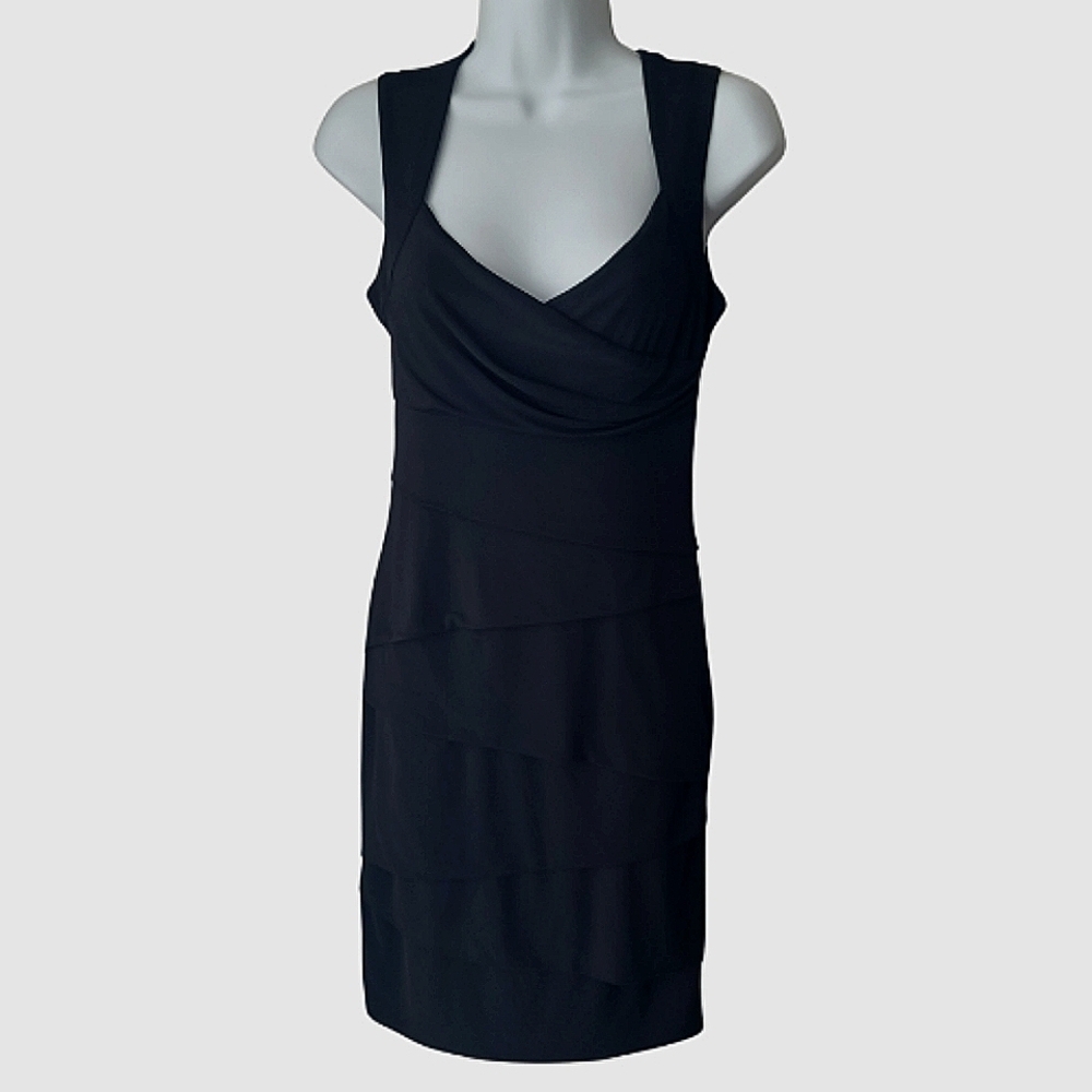 Le Chateau Little Black Dress Size Small Stretch Ruffled Tiered Bodycon Wedding